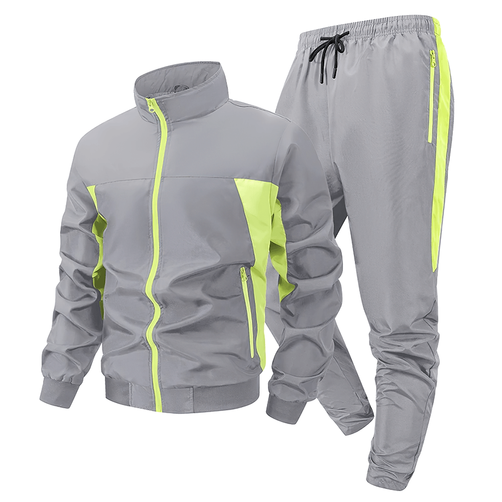 Men's Colorblock Zip Up Track Suit with Jogger Pants - SF4558 in stylish gray and neon design.