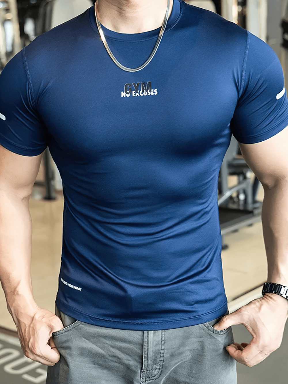 Alt Tag: Men's Compression Gym T-Shirt for Workout Training - SF4359 blue slim-fit short sleeve compression tee for gym, running & bodybuilding