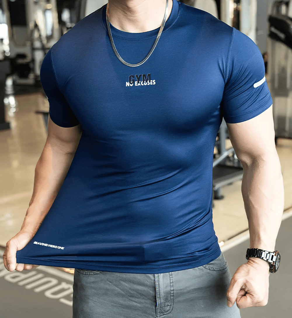 Alt Tag: Men's Compression Gym T-Shirt for Workout Training - SF4359 blue short-sleeve compression fitness tee for gym training and running