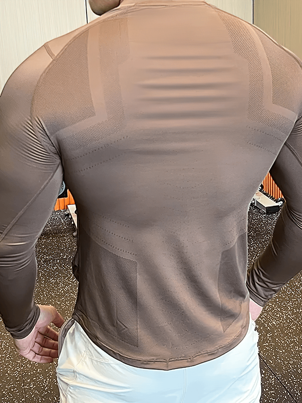 Men's Compression Long Sleeves Running Training Top - SF4585 showcasing a back view, highlighting its tight fit and breathable fabric.