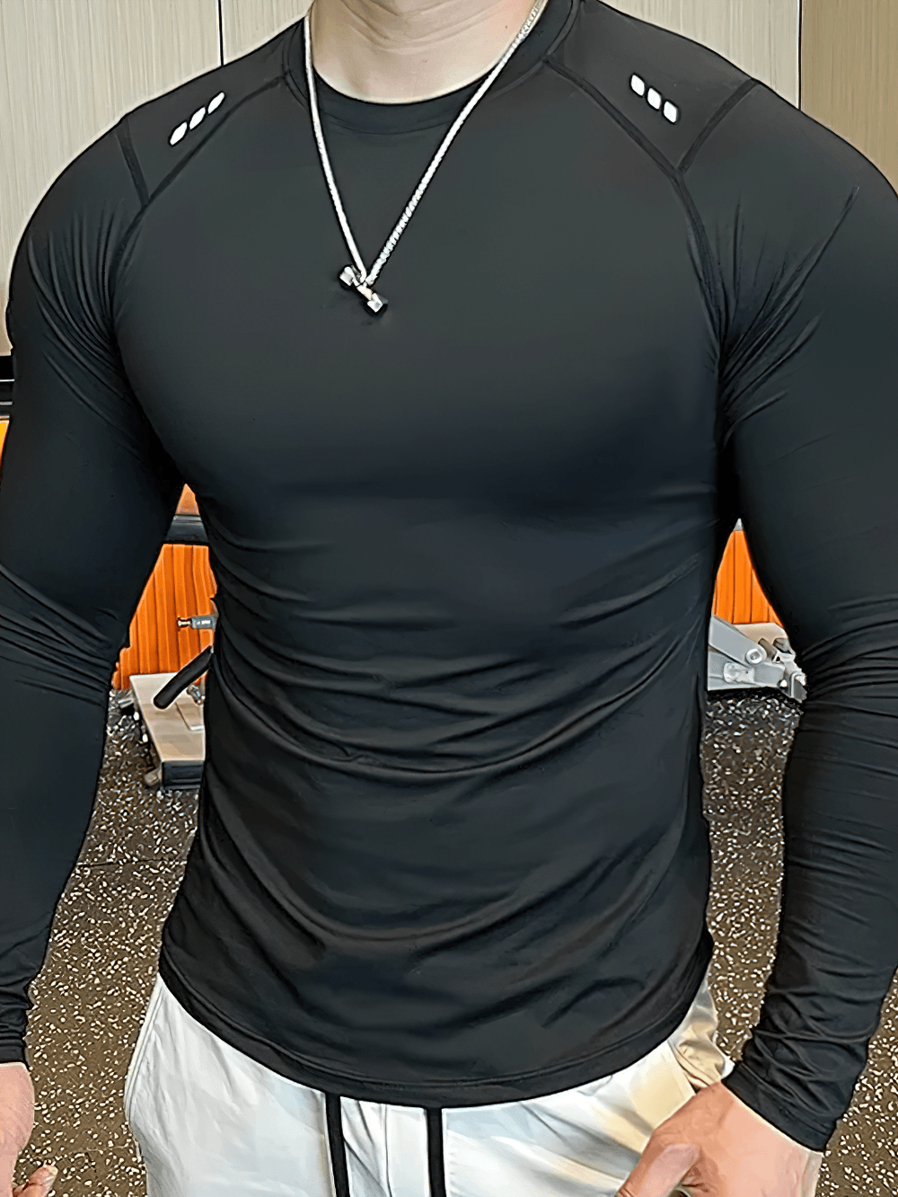 Men's Compression Long Sleeves Running Training Top - SF4585 in black, showcasing a tight fit and athletic design for optimal performance.
