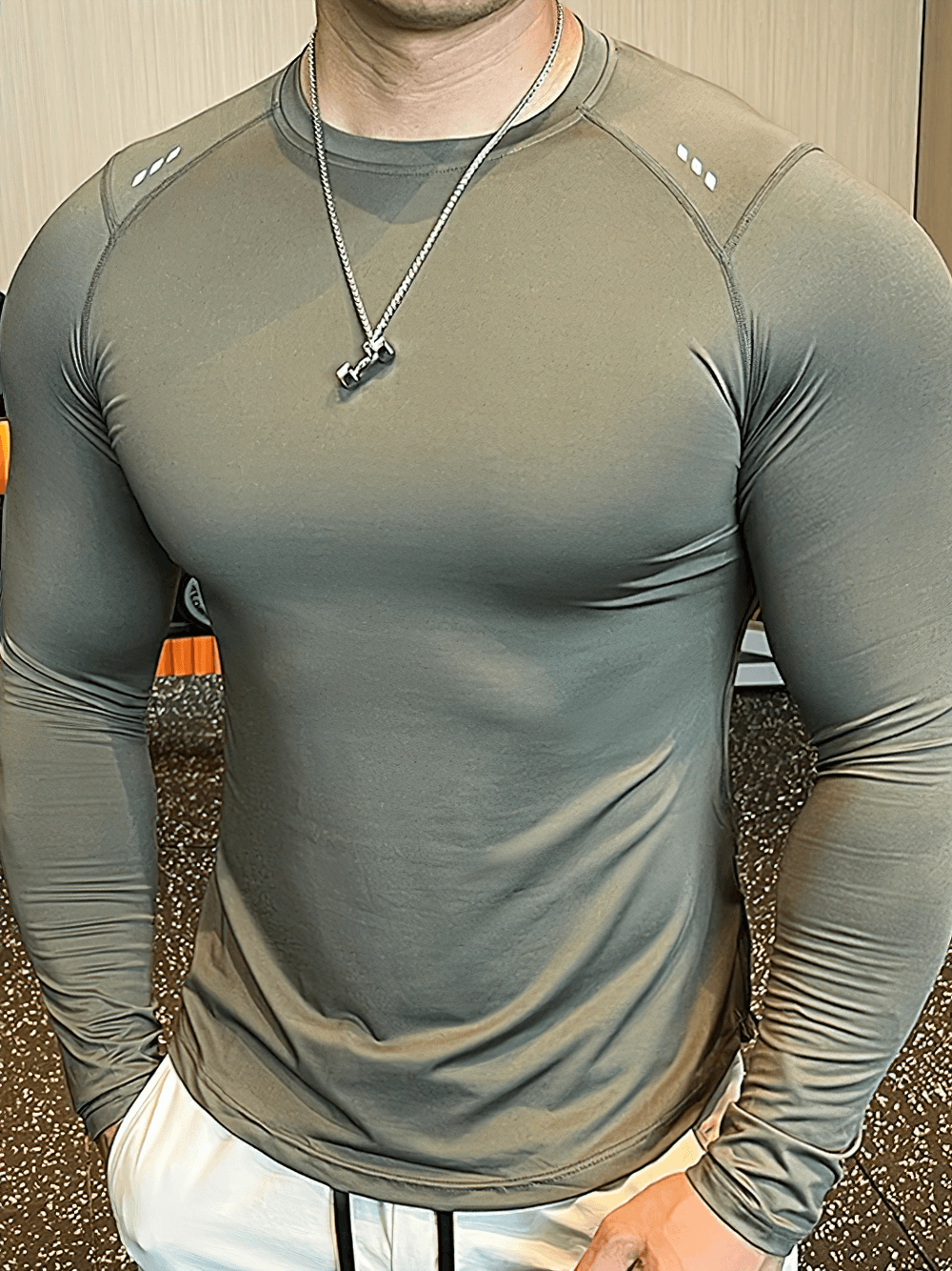 Men's Compression Long Sleeves Running Training Top - SF4585 in grey, showcasing a tight fit and athletic design for workouts.