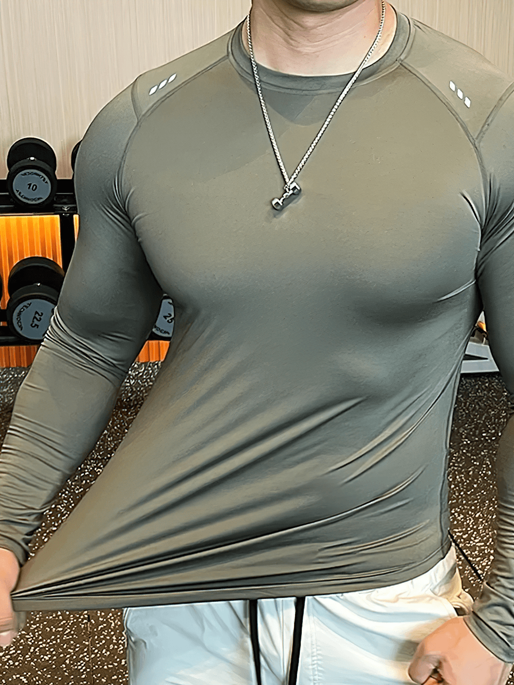 Men's Compression Long Sleeves Running Training Top - SF4585 in green, perfect for gym and sports activities.