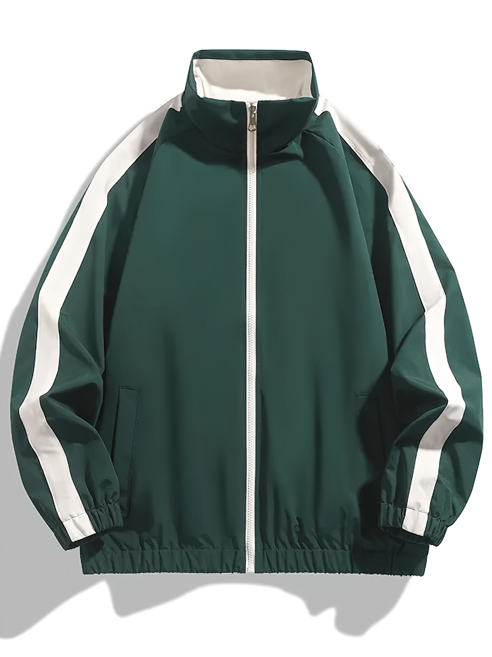 Men's Contrast Stand Collar Sport Jacket with Zip - SF4736 in green with white stripes and zip front.