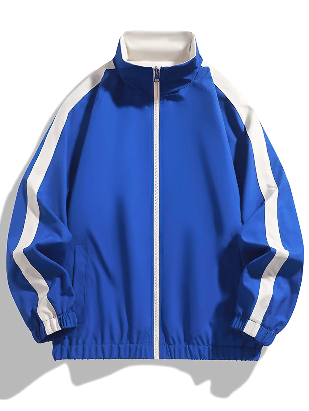 Men's Contrast Stand Collar Sport Jacket with Zip - SF4736 in blue with white stripes, perfect for casual streetwear.