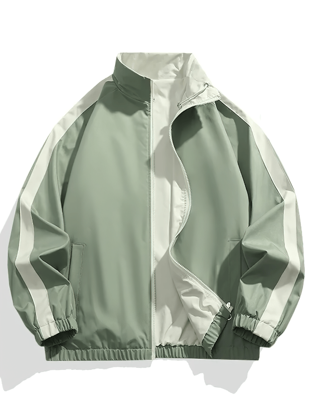 Men's Contrast Stand Collar Sport Jacket with Zip - SF4736 in stylish green color with white stripes.