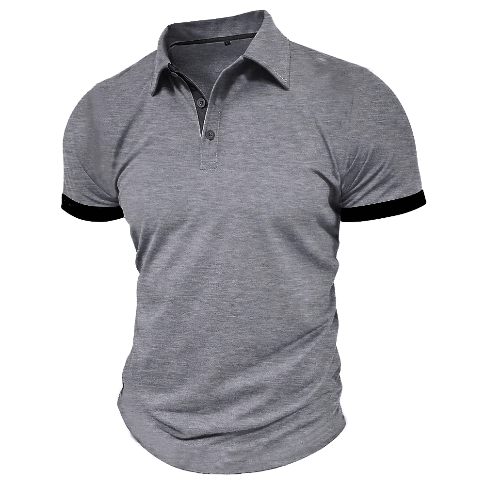 Alt Tag: Men's Contrast Trim Short-Sleeved Polo Shirt - SF4351 gray color block short sleeve golf polo with contrast collar and sleeve trim