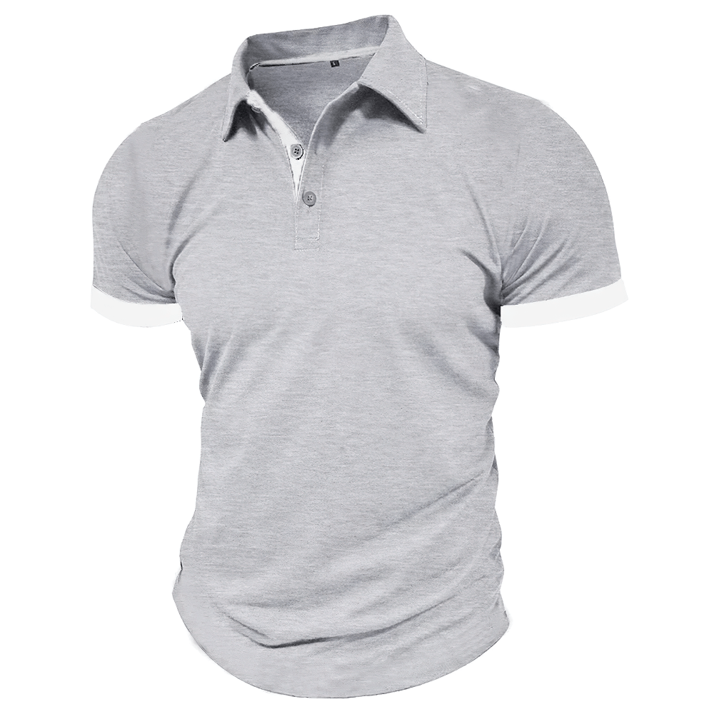 Alt Tag: Men's Contrast Trim Short-Sleeved Polo Shirt - SF4351 light gray color block golf polo with contrast collar and sleeve trim