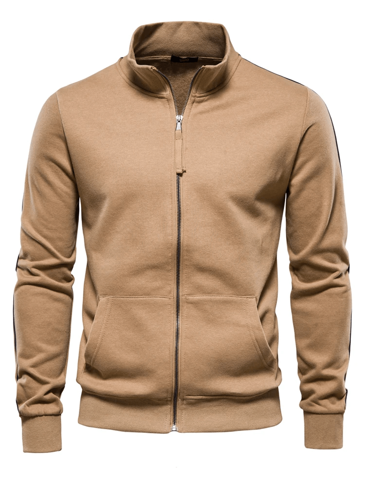Men's cotton blend sweatshirt with zip front, stand collar, full sleeves, perfect for casual wear in spring and autumn - SF2533