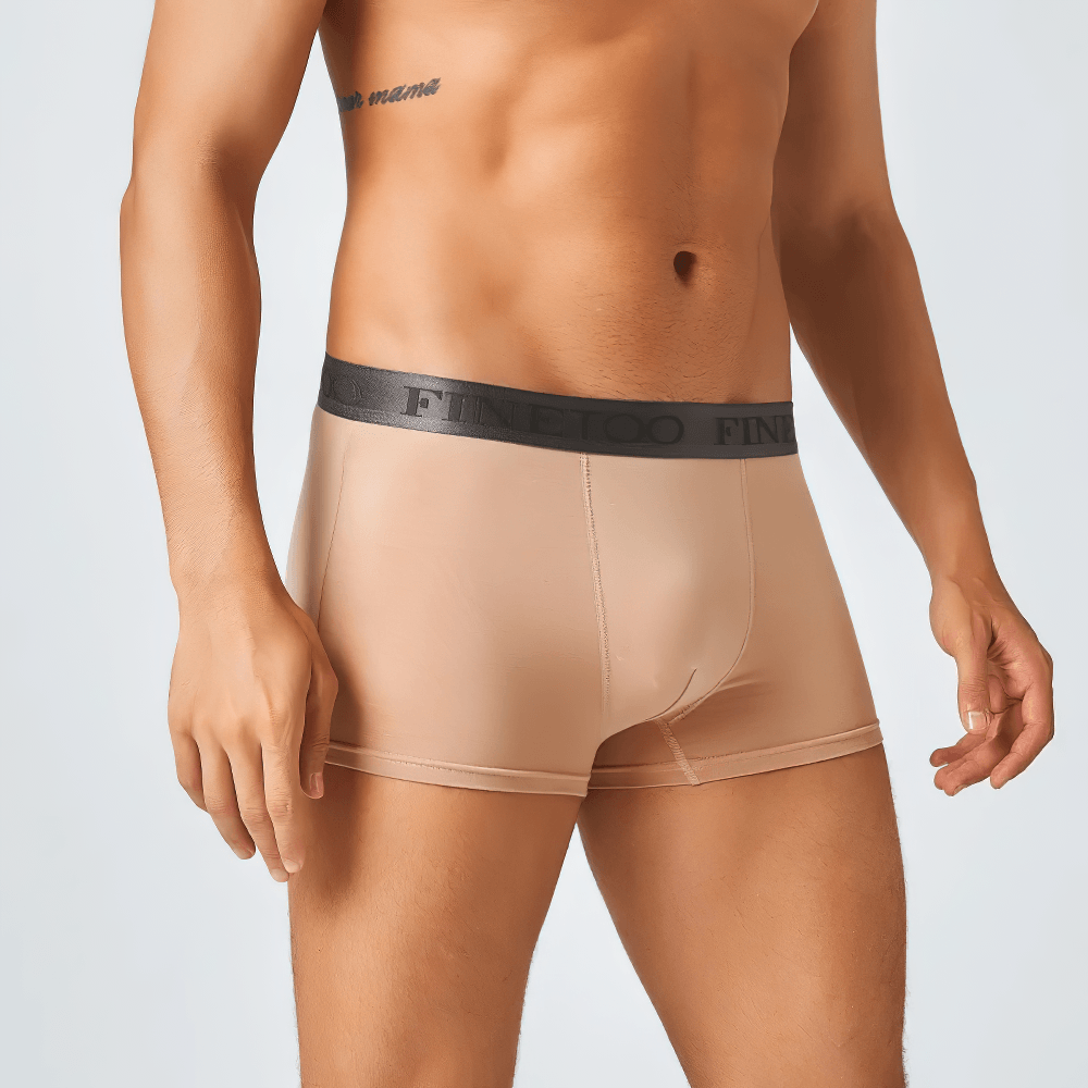 Men's Cotton Boxer Briefs with Letters Waistband - SF4676 in light beige color, showcasing a fitted style and lettered waistband.