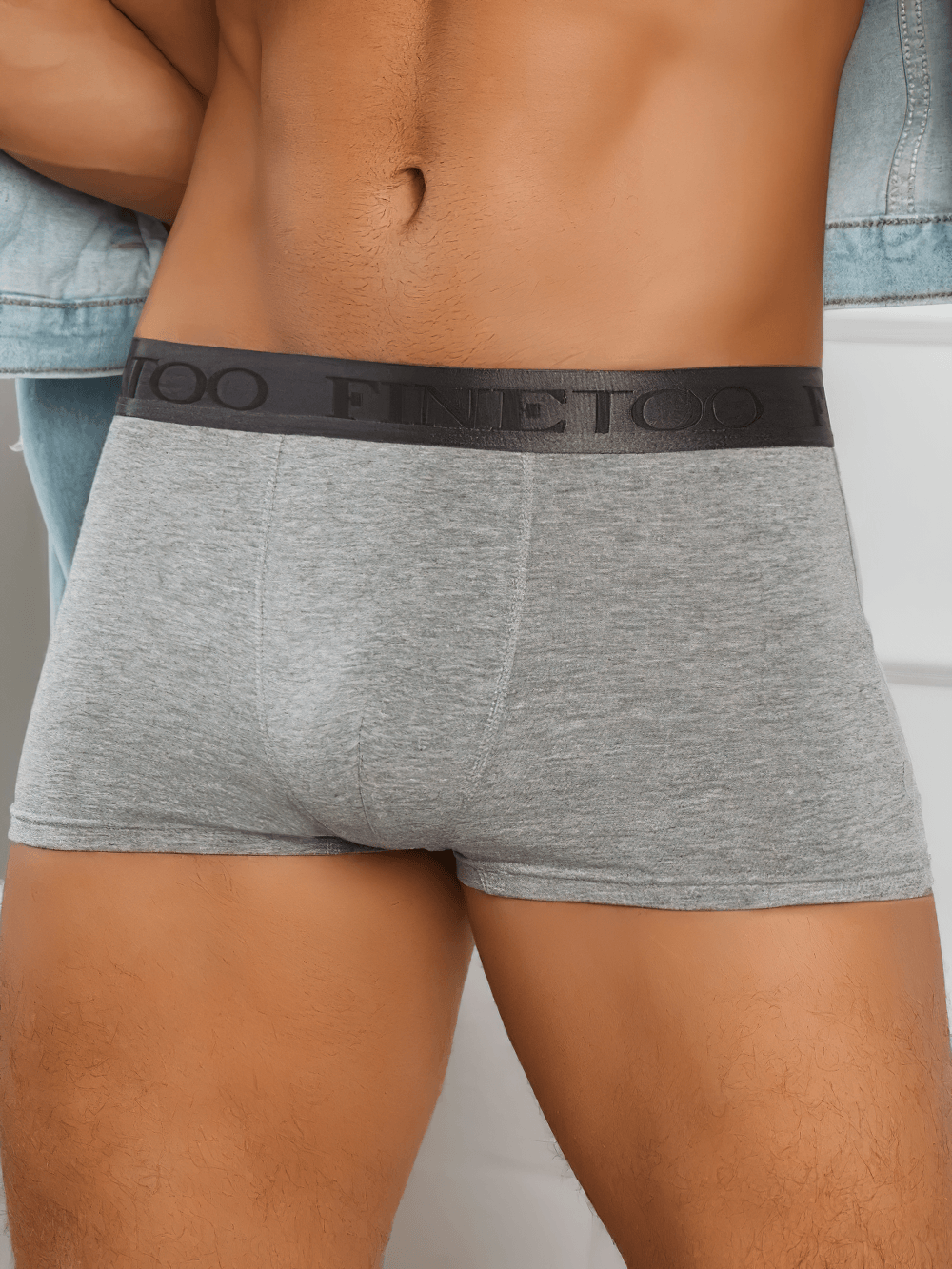 Men's Cotton Boxer Briefs with Letters Waistband - SF4676 in light gray showcased from the back with a fitted look.