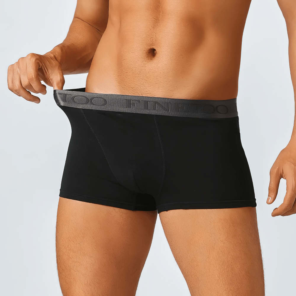 Men's Cotton Boxer Briefs with Letters Waistband - SF4676 in black color showcasing elastic waistband and perfect fit.