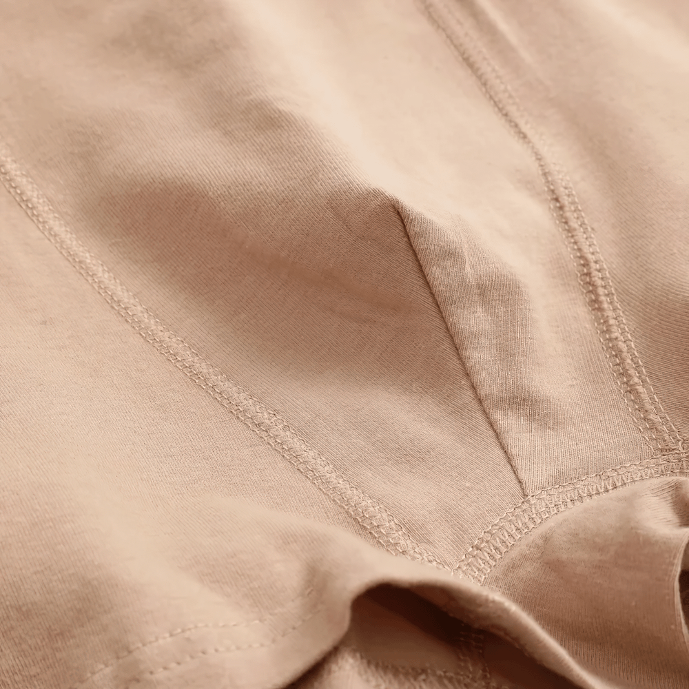 Men's Cotton Boxer Briefs with Letters Waistband - SF4676 in soft apricot fabric showing pouch detail.