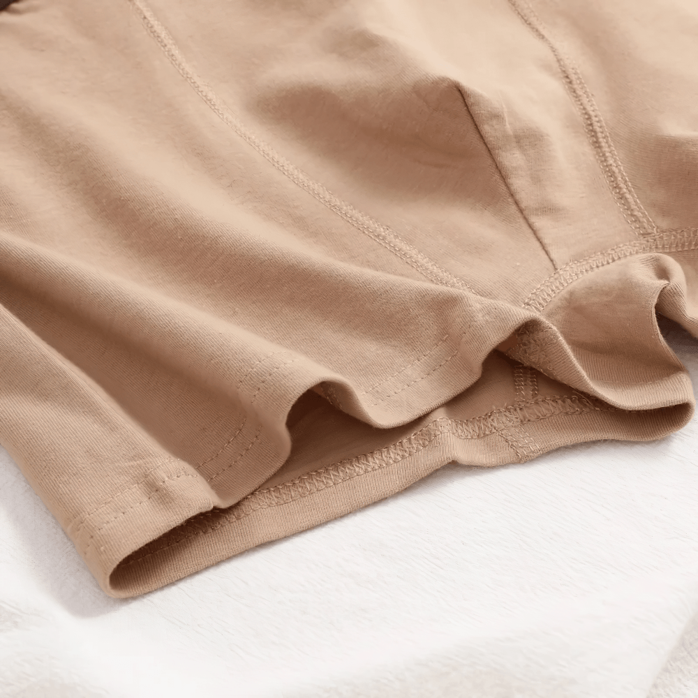 Men's Cotton Boxer Briefs with Letters Waistband - SF4676 in apricot color, showcasing the soft fabric and short-leg design.