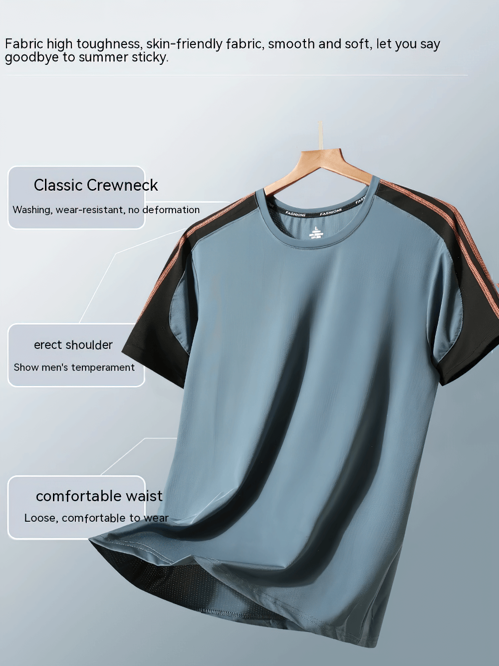 Alt Tag: Men's Crewneck Sports T-Shirt with Contrast Sleeves - SF4417 classic crewneck athletic tee with contrast sleeves, lightweight stretch fabric