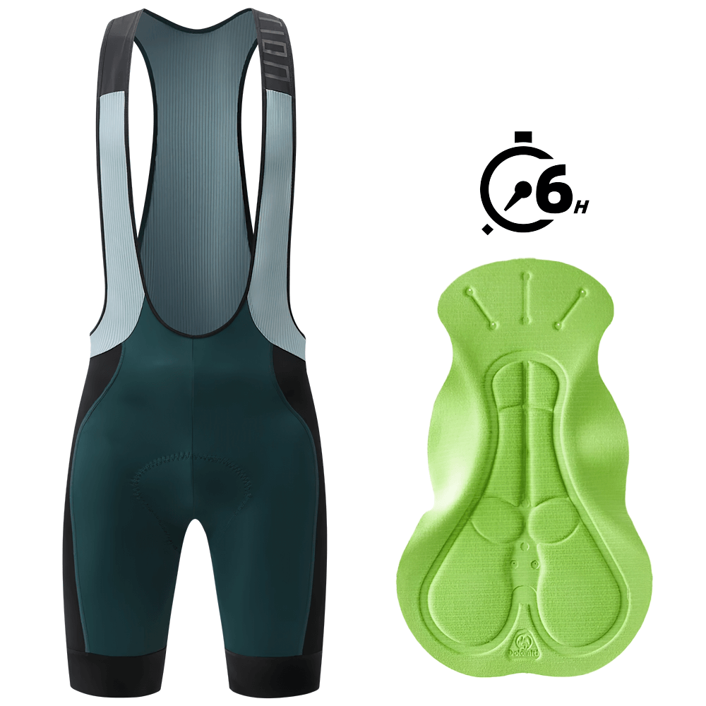 Men's Cycling Bib Shorts with Mesh Straps and Green Padding, Reflective Details for Night Riding, Ergonomic Design SF2599