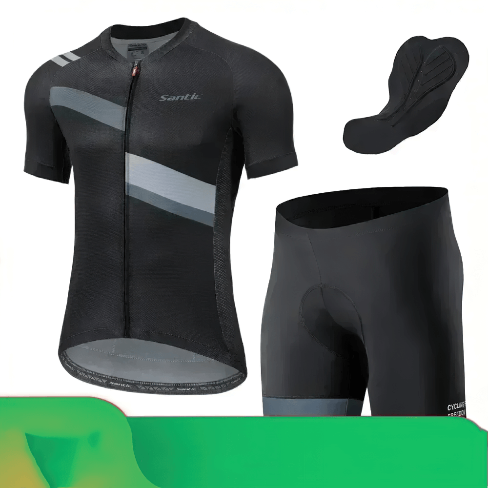 Men's Cycling Jersey and Padded Shorts Set SF2595 - Pro Moisture-Wicking Kit with Reflective Strips & Storage Pockets