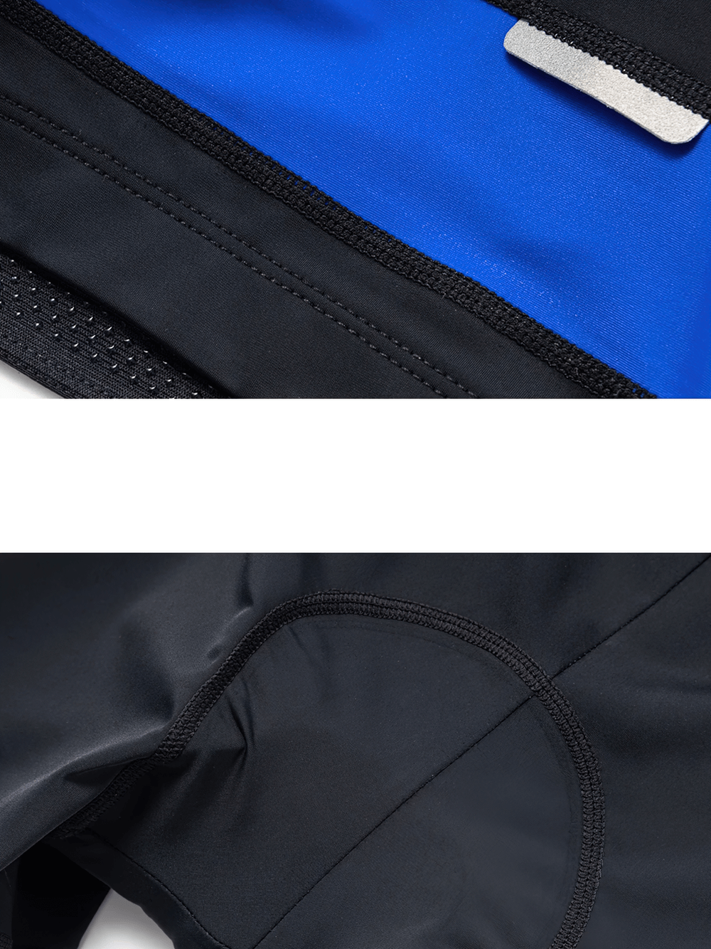 Close-up of men's cycling jersey and padded shorts set SF2595, featuring breathable fabric and reflective strips for night rides.