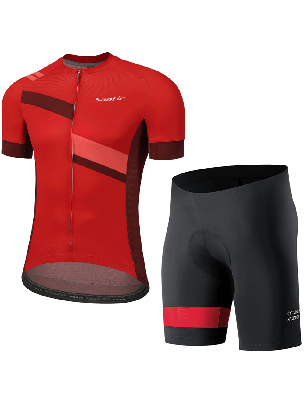 Men's Cycling Jersey and Padded Shorts Set - SF2595 in vibrant red, designed for moisture-wicking and shock-absorbing comfort.