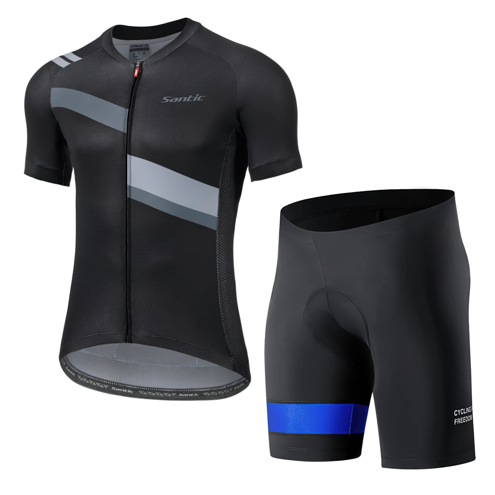 Men's cycling jersey and padded shorts set SF2595 - Moisture-wicking, shock-absorbing, breathable fabric, reflective strips.