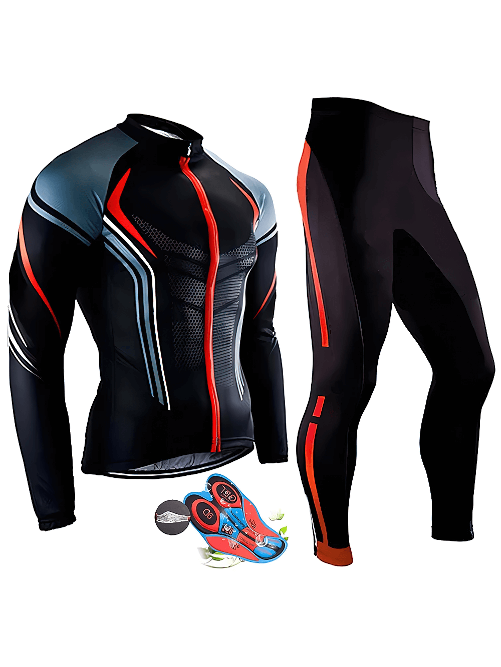 Men's cycling jersey with gel padded bib pants, quick-dry and breathable, featuring ergonomic design for optimal cycling performance.