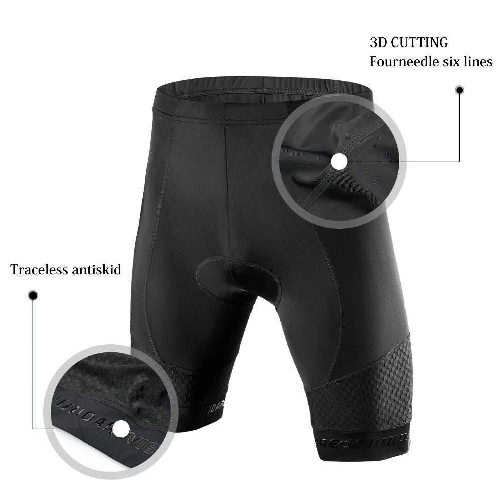 Men's cycling shorts with 3D gel pad, anti-skid design, and reflective elements. 6-hour ride performance gear, model SF2590.