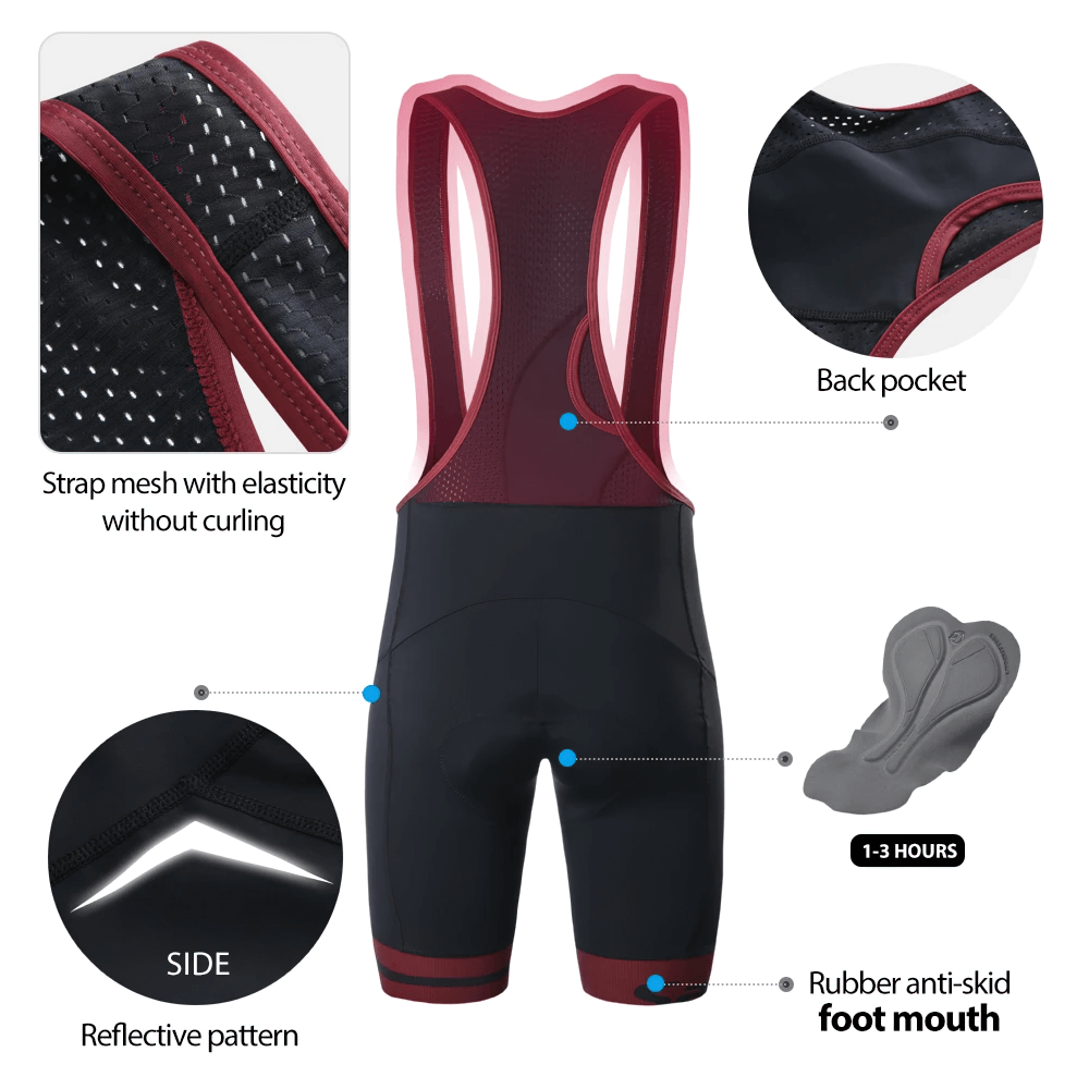 Men's cycling bib shorts with mesh straps, reflective pattern, rubber foot mouth, and back pocket, ideal for races. Model SF2594.