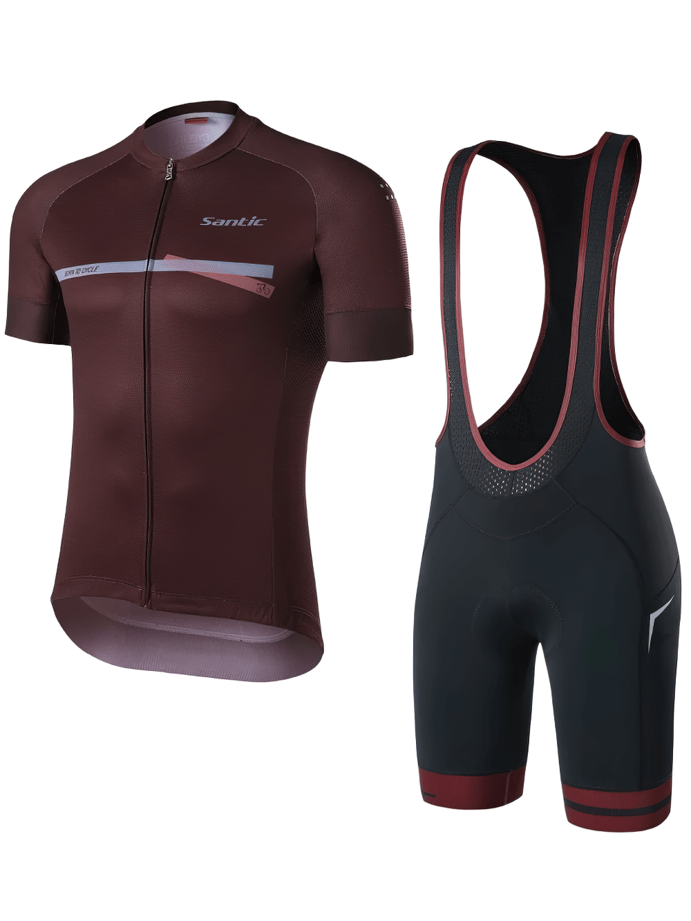 Men's Cycling Top and Bib Shorts Set SF2594, MTB Road Bike Racing Apparel in brown and black, 100% polyester jersey, 4D padded shorts.