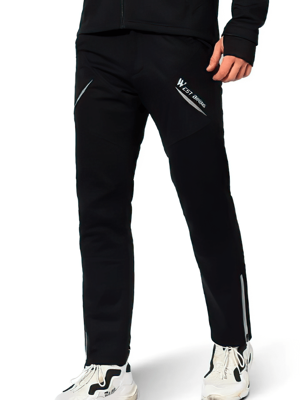 Men's fleece cycling pants with reflective details, black, ergonomic design, ideal for outdoor rides, style SF2636.