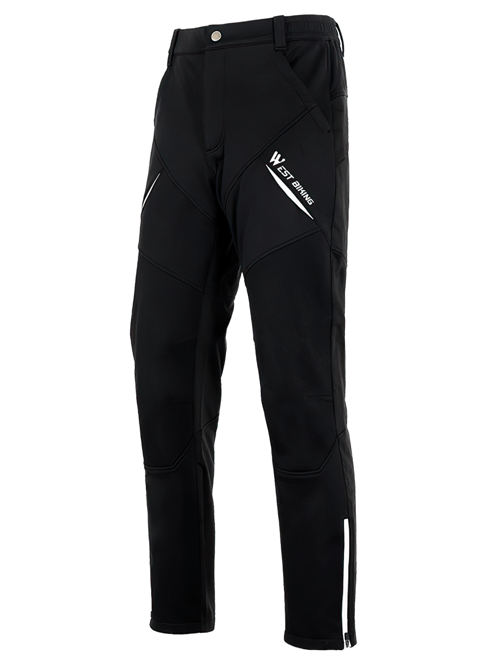 Men's fleece cycling pants with reflective details, model SF2636, ideal for outdoor rides, offering warmth and visibility at night.