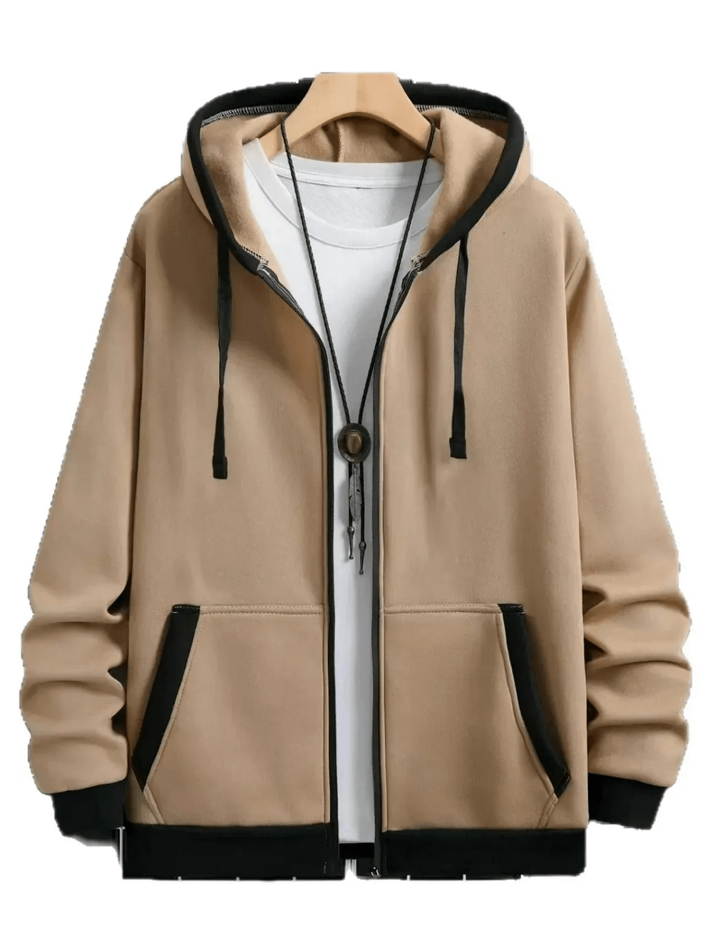 Men's Fleece Zip Up Hoodie with Contrast Trim - SF4683 showcasing a stylish design with a drawstring hood and roomy pockets.