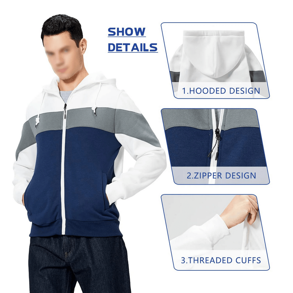 Men's Full Zip Hoodie with Contrast Panel Design - SF4717 showcasing hooded design, zipper, and threaded cuffs.