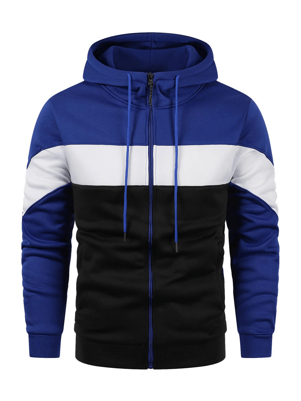 Men's Full Zip Hoodie with Contrast Panel Design - SF4717 in blue, black, and white colors, perfect for casual wear.