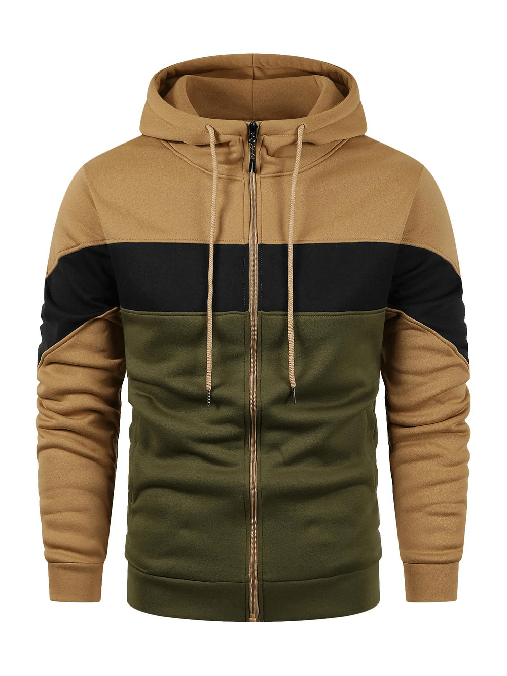 Men's Full Zip Hoodie with Contrast Panel Design - SF4717 in stylish earth tones with a cozy fit.