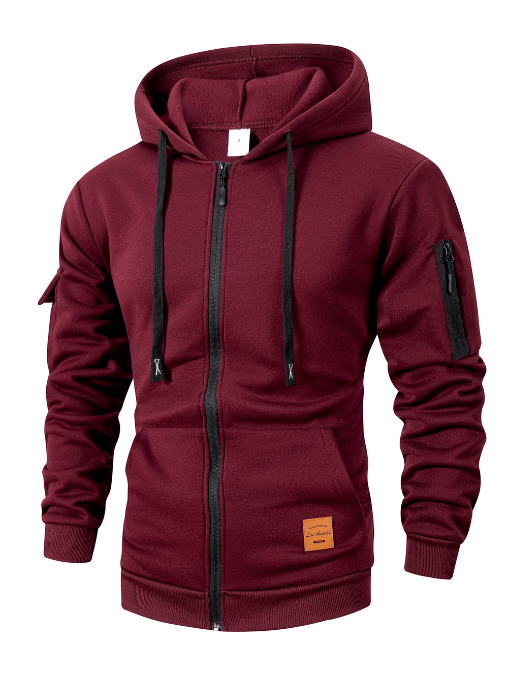 Men's Full Zip Hoodie with Utility Sleeve Pocket - SF4620 in a stylish burgundy color with practical design features.