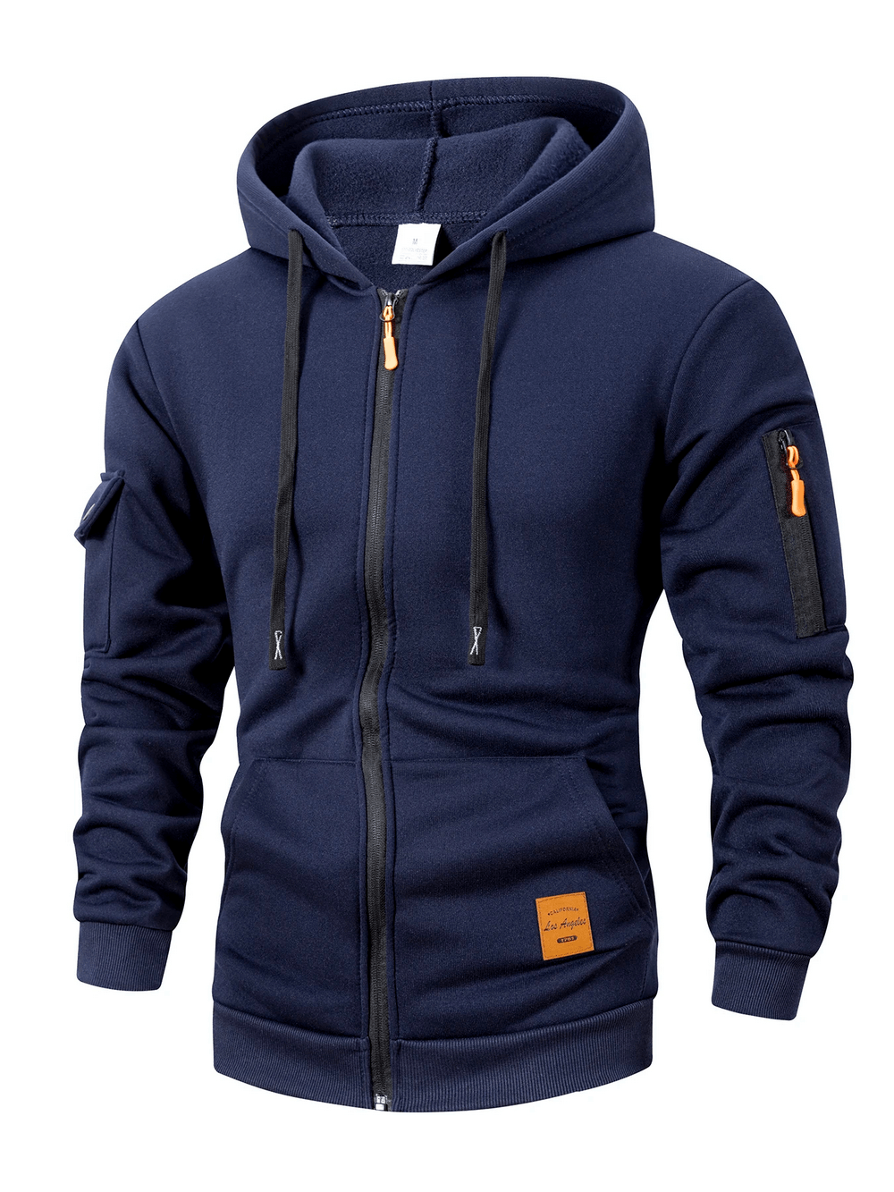 Men's Full Zip Hoodie with Utility Sleeve Pocket - SF4620 in navy with zip pocket and drawstring hood
