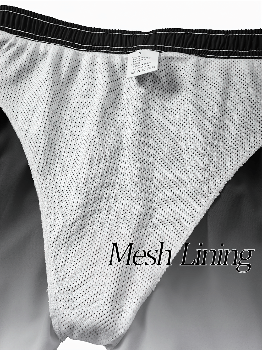 Alt Tag: Men's Gradient Board Shorts with Side Zip Pockets - SF4545 mesh lining close-up, breathable inner fabric detail