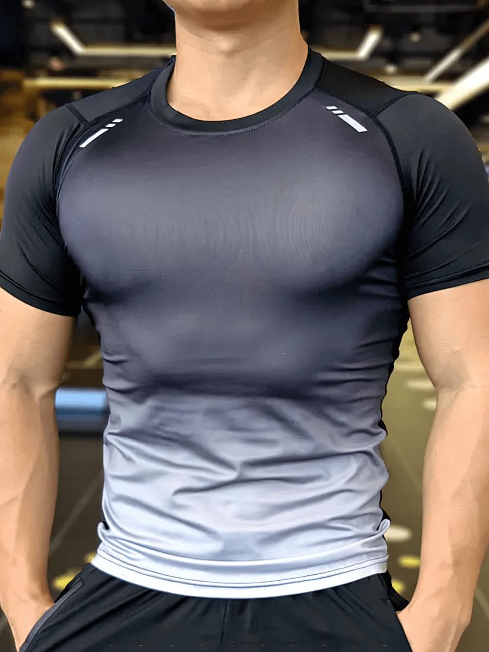 Alt Tag: Men's Gradient Compression Gym T-Shirt Slim Fit - SF4344 muscle-fit gradient compression top for strength training & cardio