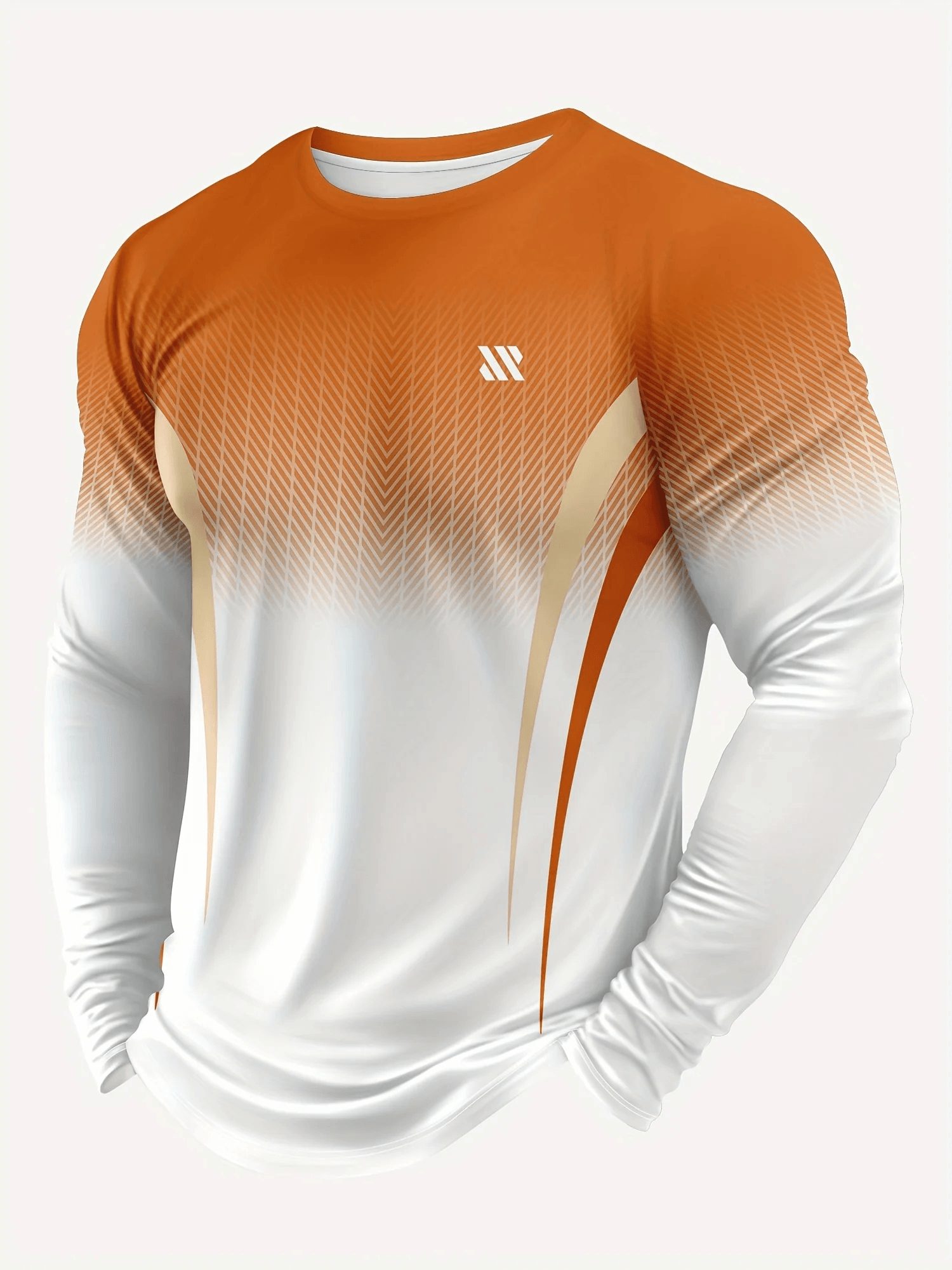 Men's Gradient Long-Sleeved Running Training Top - SF4576 in orange and white with geometric fade design.