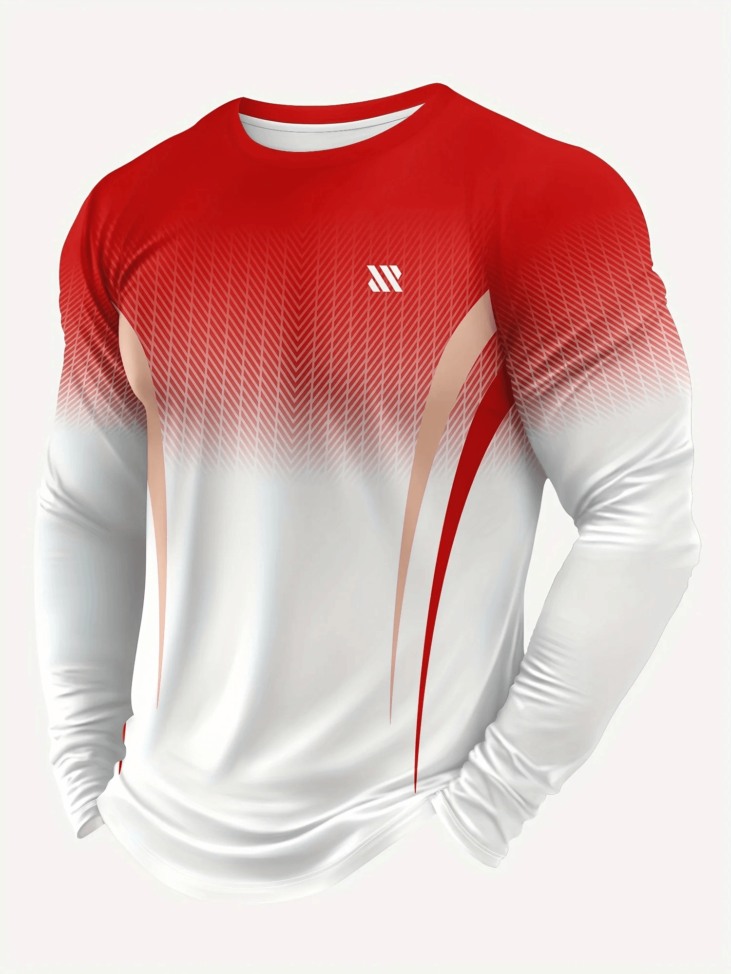 Men's Gradient Long-Sleeved Running Training Top - SF4576 in red and white with geometric fade print.