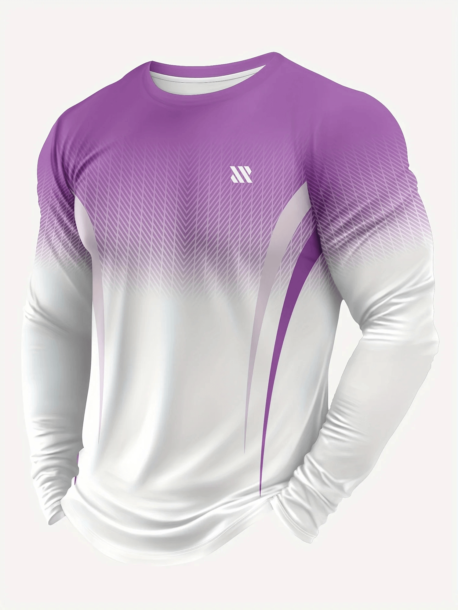 Men's Gradient Long-Sleeved Running Training Top - SF4576 in purple and white with geometric fade print.