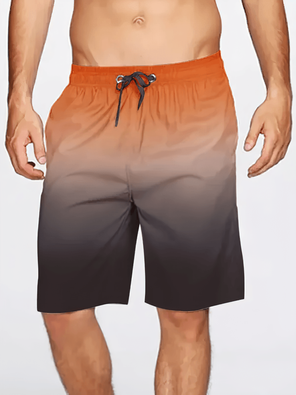 Alt Tag: Men's Gradient Swim Trunks with Drawstring Waist - SF4490 ombre beach shorts with elastic waistband and adjustable drawstring
