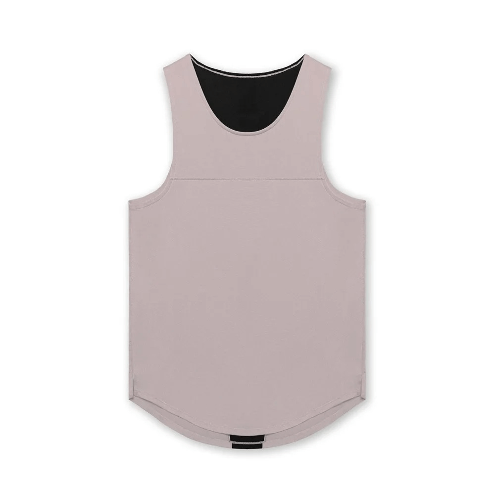 Men's O-Neck Gym Tank Top with Asymmetric Hem in light gray polyester, perfect for workouts - SF1824