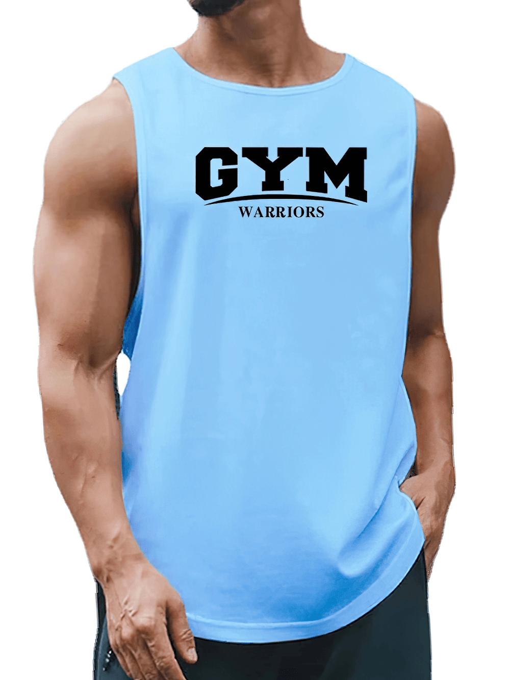 Men's Gym Warrior Training Tank Top with Bold Logo - SF4088 in light blue, perfect for fitness enthusiasts seeking comfort and style.