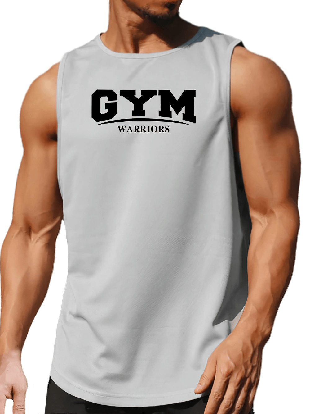 "Men's Gym Warrior Training Tank Top with Bold Logo - SF4088 in action, perfect for fitness enthusiasts, breathable mesh fabric"