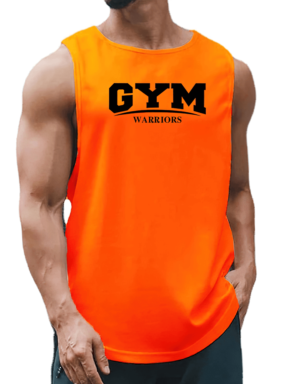 Men's Gym Warrior Training Tank Top with Bold Logo - SF4088 in vibrant orange on a fitness model