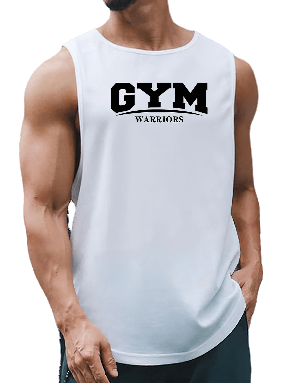 Men's Gym Warrior Training Tank Top with Bold Logo - SF4088, sporty mesh fabric, white, sleeveless design, ideal for workouts and fitness.