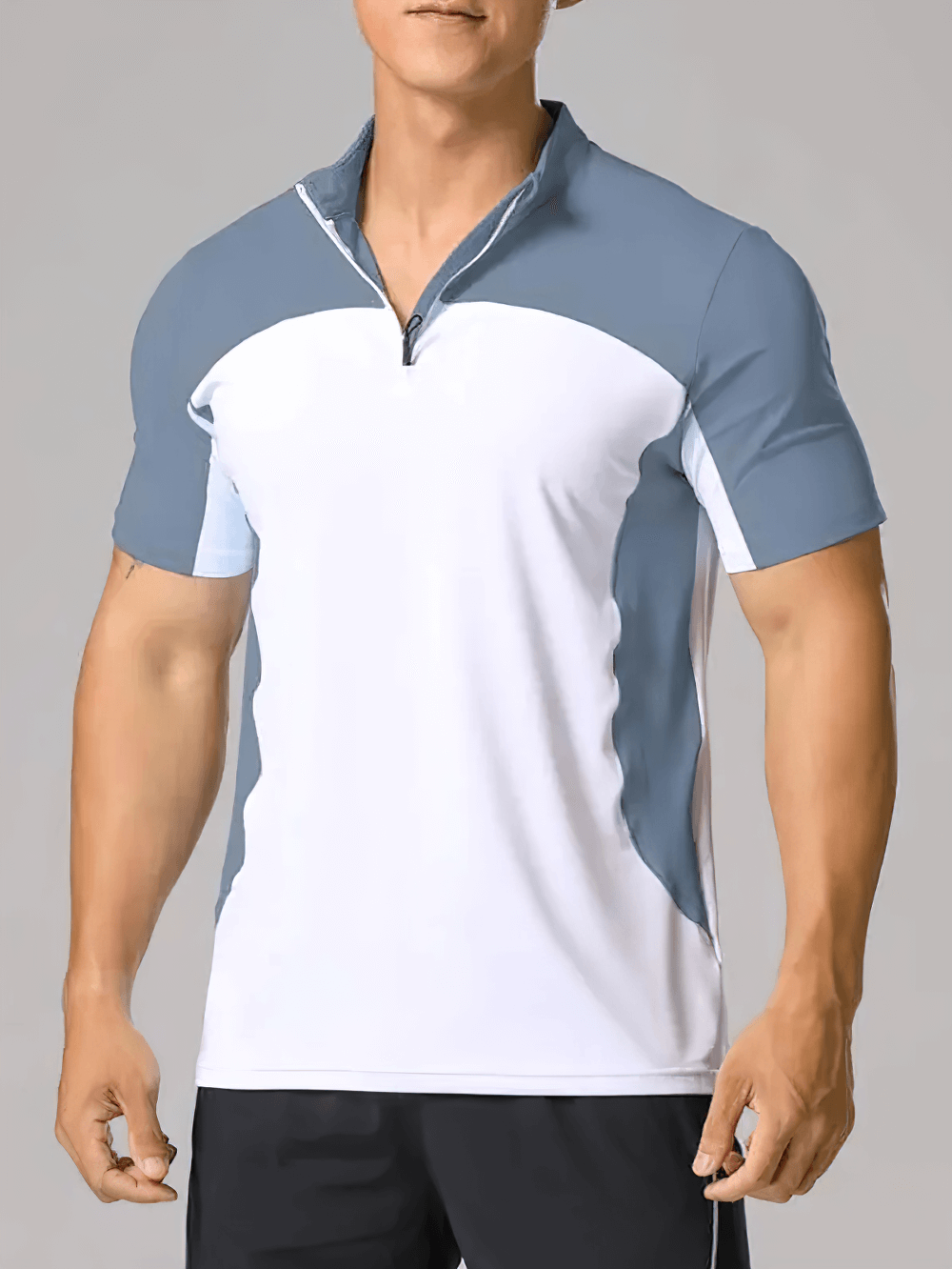 Alt Tag: Men's Half Zip Athletic Golf Tennis Sport T-Shirt - SF4343 muscle fit colour block short sleeve ice silk gym top