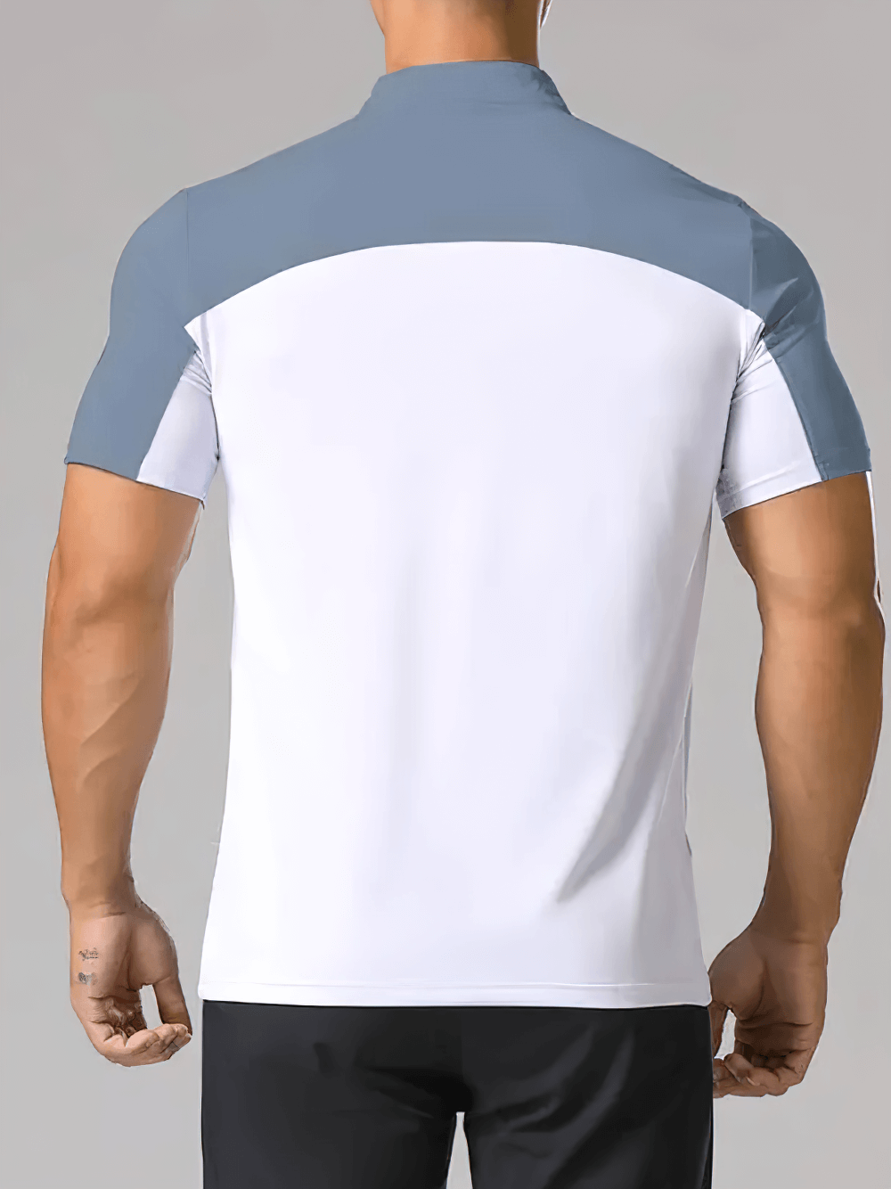 Alt Tag: Men's Half Zip Athletic Golf Tennis Sport T-Shirt - SF4343 back view, muscle fit color block short sleeve ice silk athletic tee