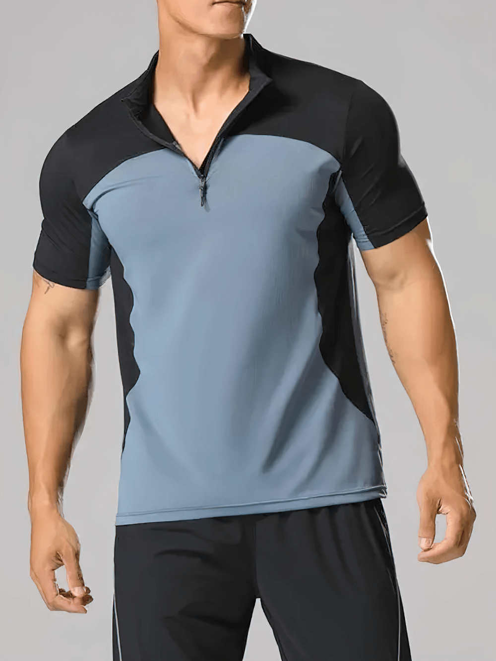 Alt Tag: Men's Half Zip Athletic Golf Tennis Sport T-Shirt - SF4343 colour block muscle fit short sleeve half zip athletic top